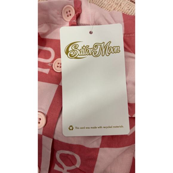 Sailor Moon Womens Pink Checker Shift Dress Sleeveless Button Front Size MD NWT - Picture 14 of 16